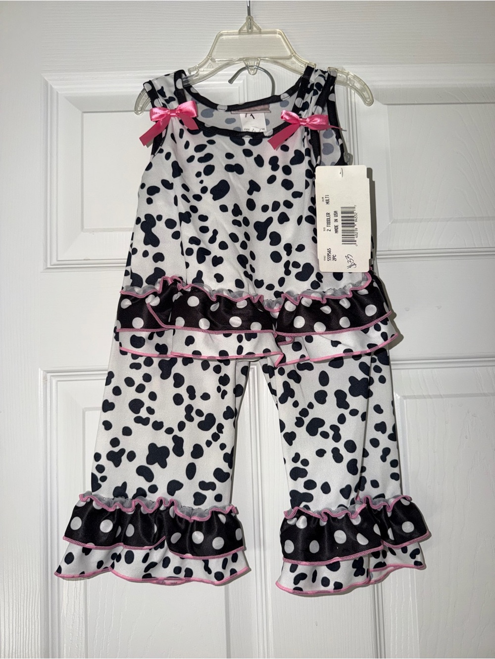 NWT Laura Dare 2T Dalmatian Cow Print Ruffle Set - Top & Pants - Boutique